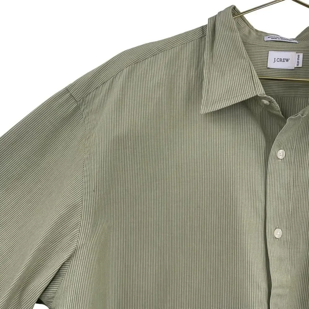 J. Crew Green And White Striped Button-Down Shirt Size XL (17 - 17 1/2)